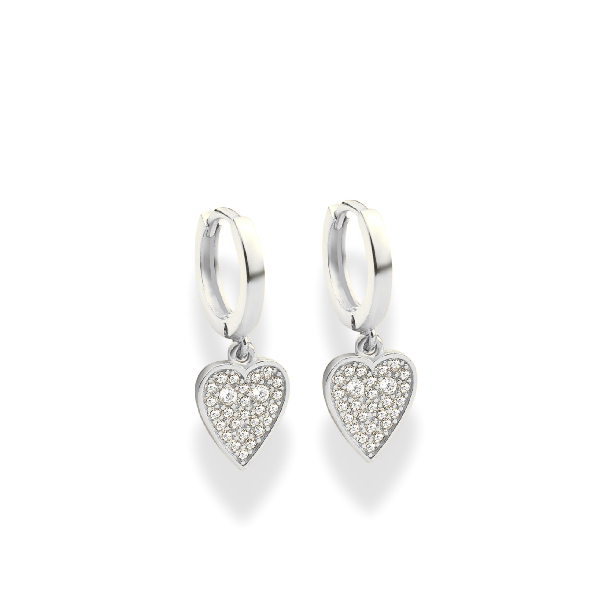 Heart Dangle Diamond Hoops Earrings 14K Gold