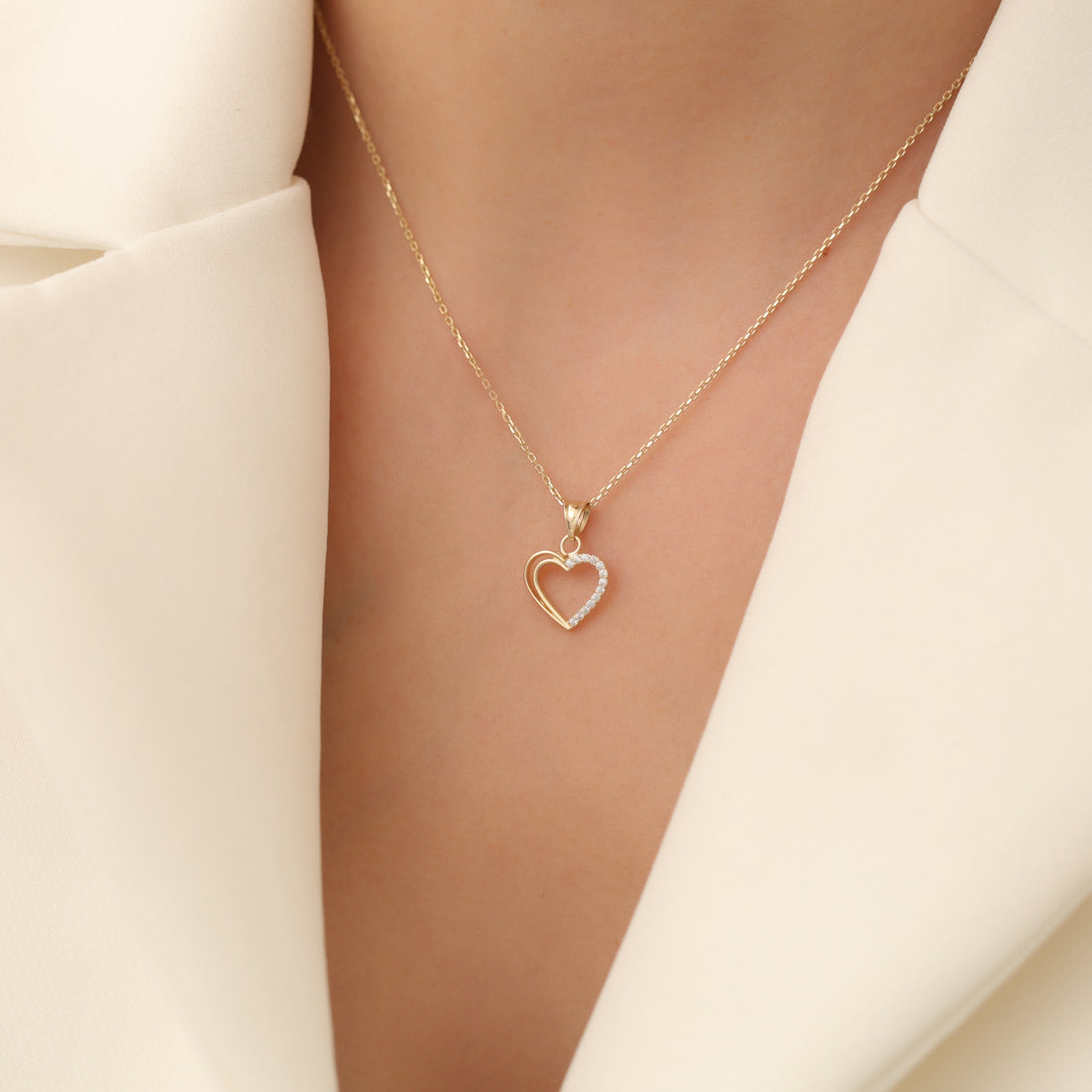 Love Heart Diamond Necklace 14K Gold