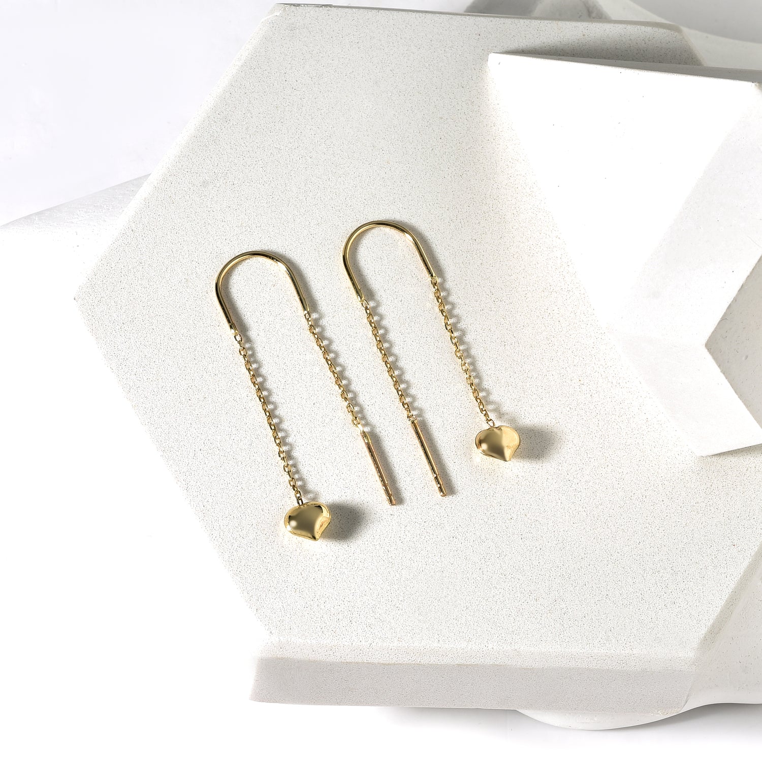 Heart Ear Threader Earrings 14k Gold