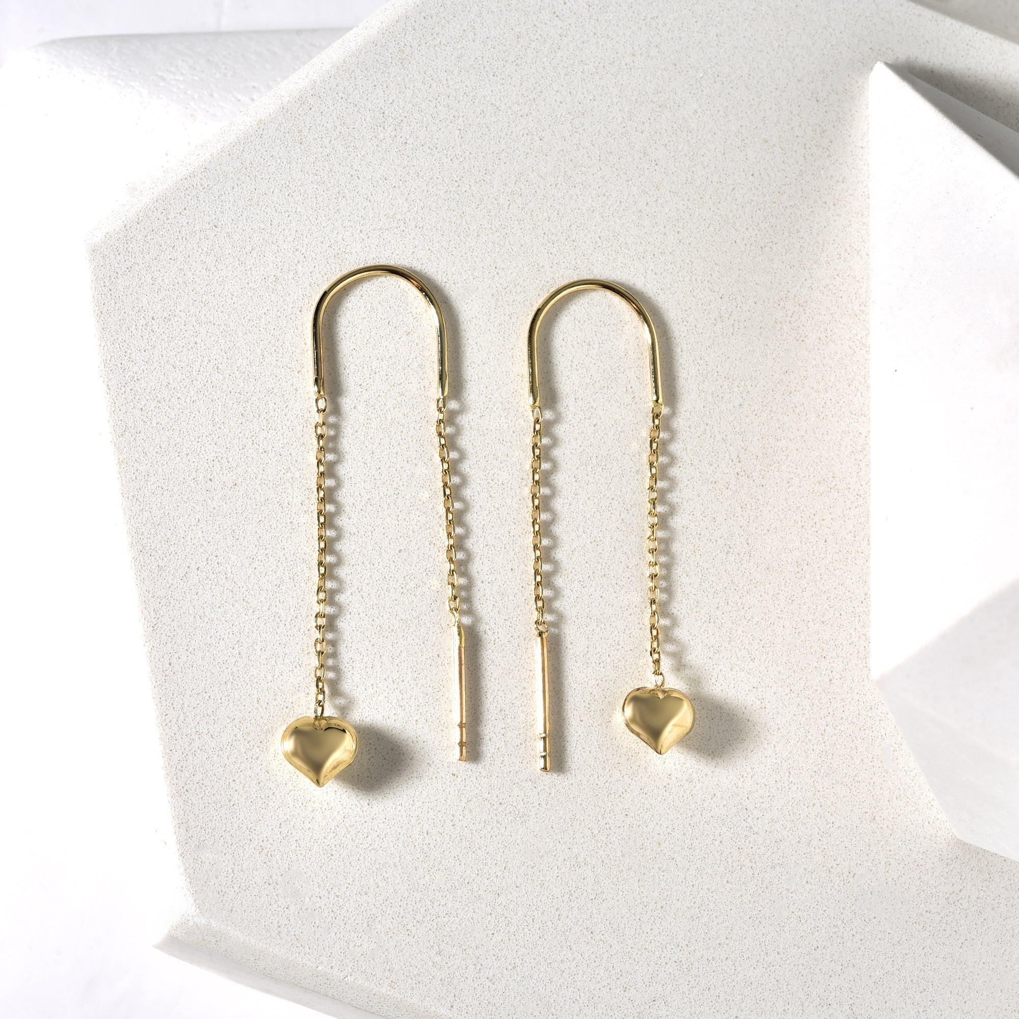 Heart Ear Threader Earrings 14k Gold