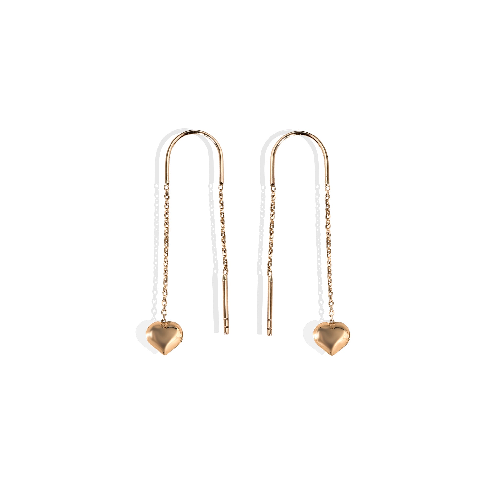 Heart Ear Threader Earrings 14k Gold