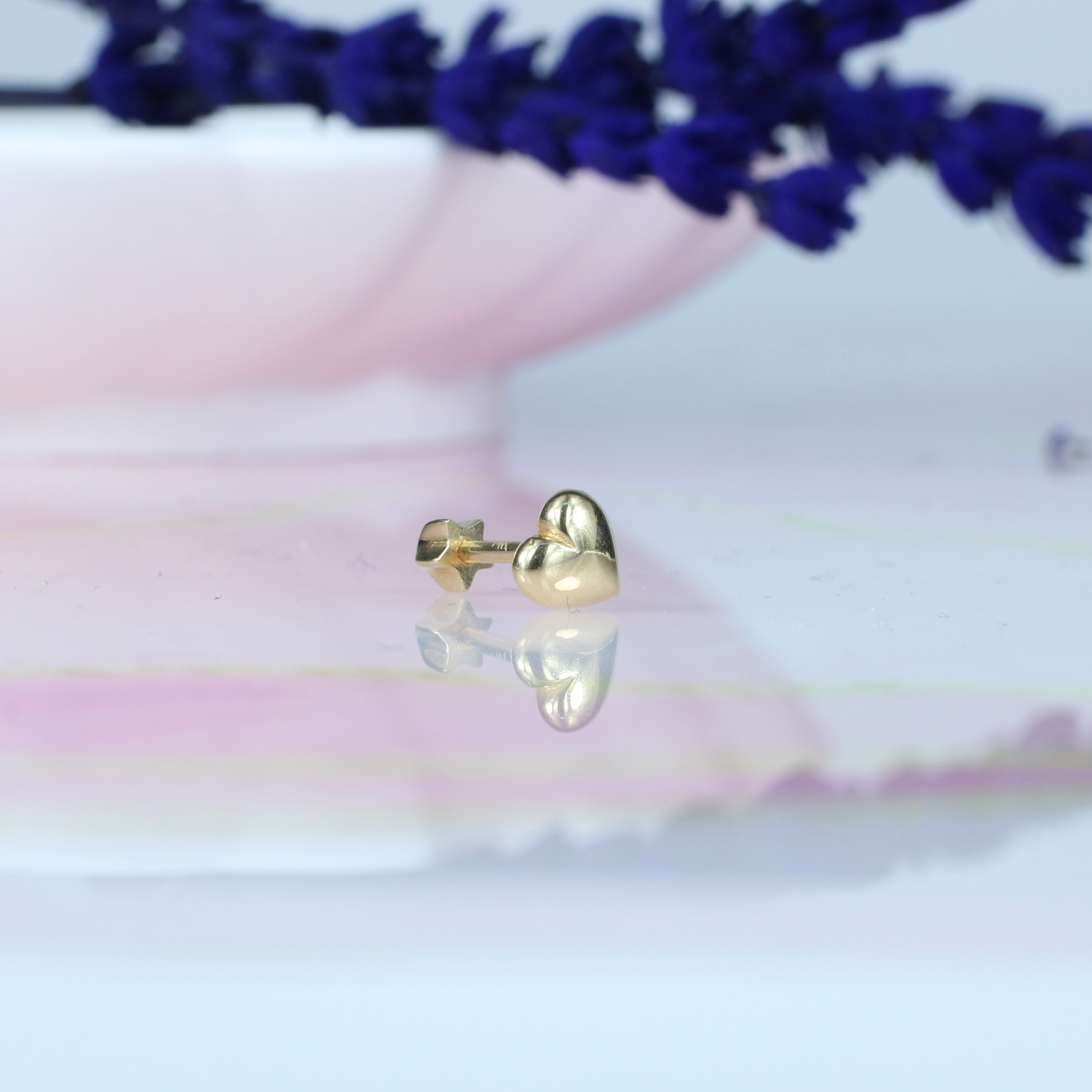 Heart Flatback Ear Piercing 14K Gold