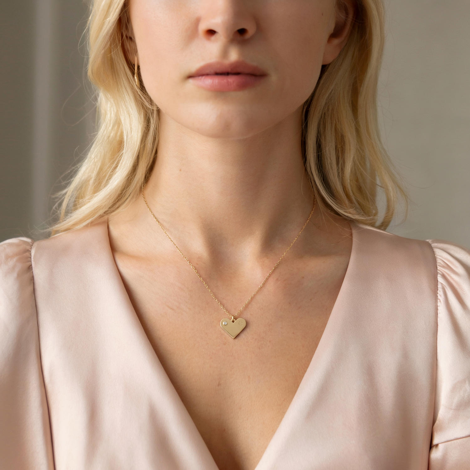 Close-up of Heart Letter Diamond Personalized Custom Necklace 14K Gold / Silver featuring diamond detail and custom letter pendant