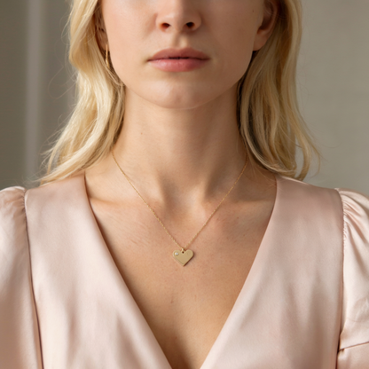 Close-up of Heart Letter Diamond Personalized Custom Necklace 14K Gold / Silver featuring diamond detail and custom letter pendant