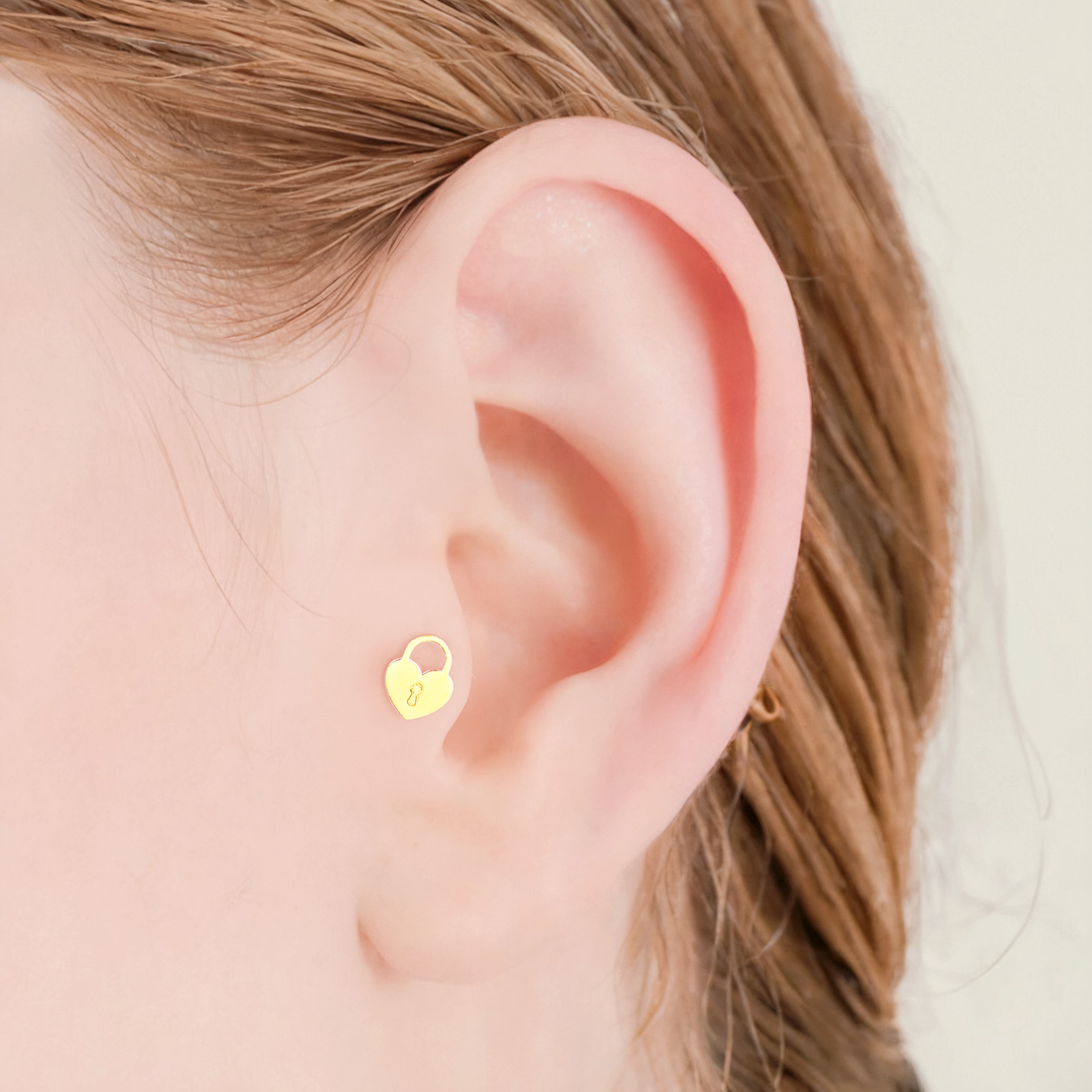 Heart Lock Ear Piercing, 14K Gold Flatback