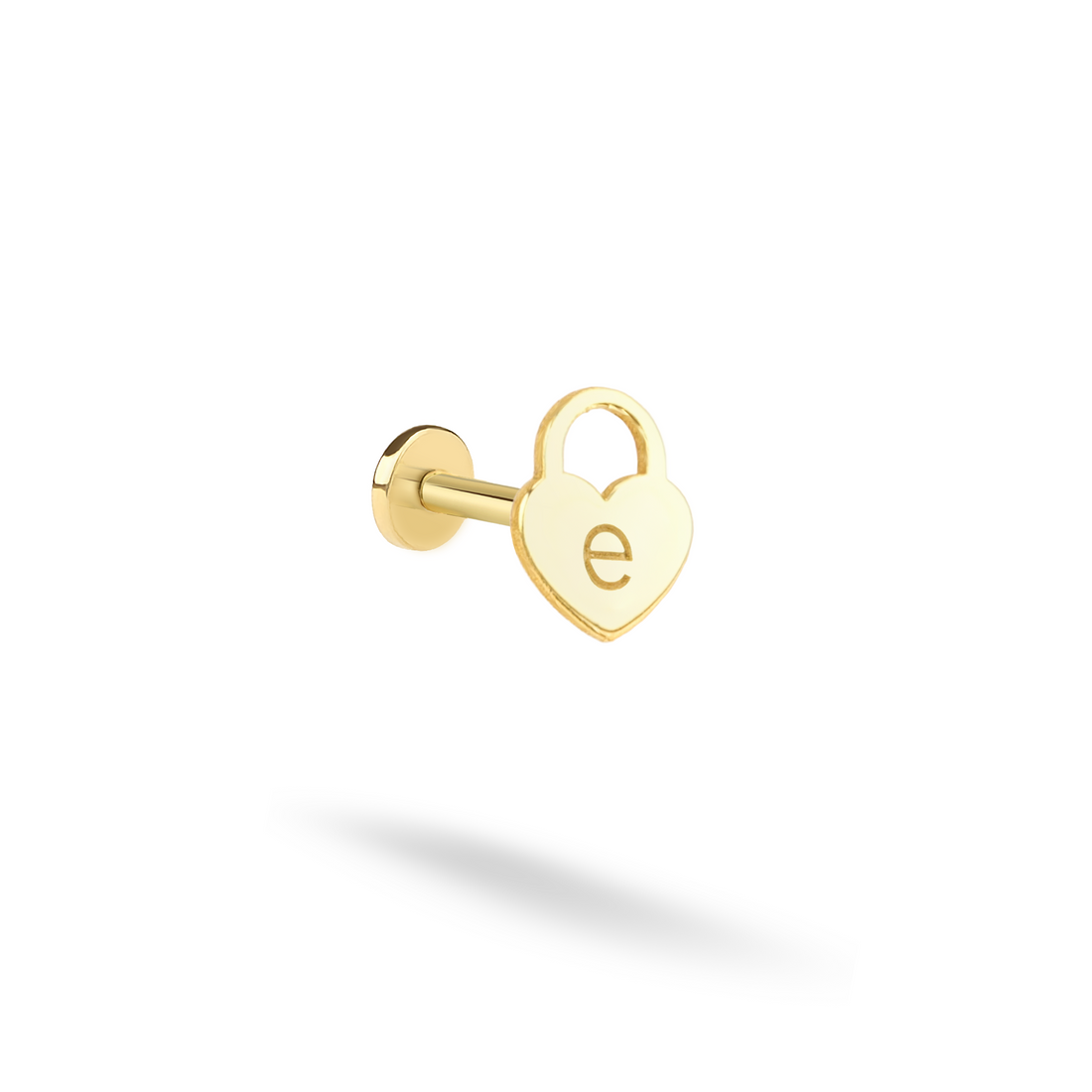 Heart Lock initial Flatback Ear Piercing 14K Gold