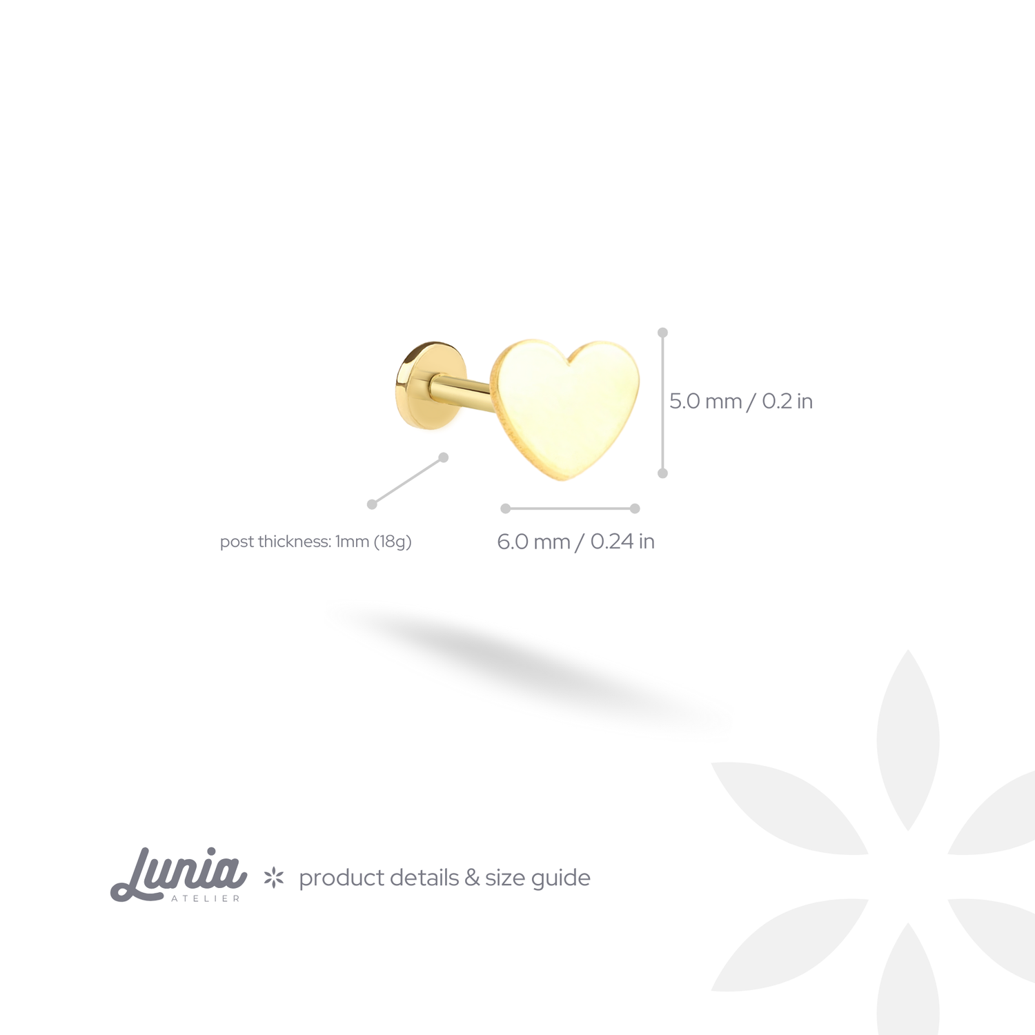 Heart Love Flatback Ear Piercing 14K Gold