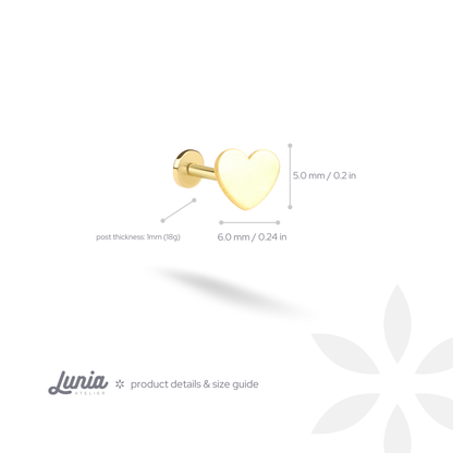 Heart Love Flatback Ear Piercing 14K Gold