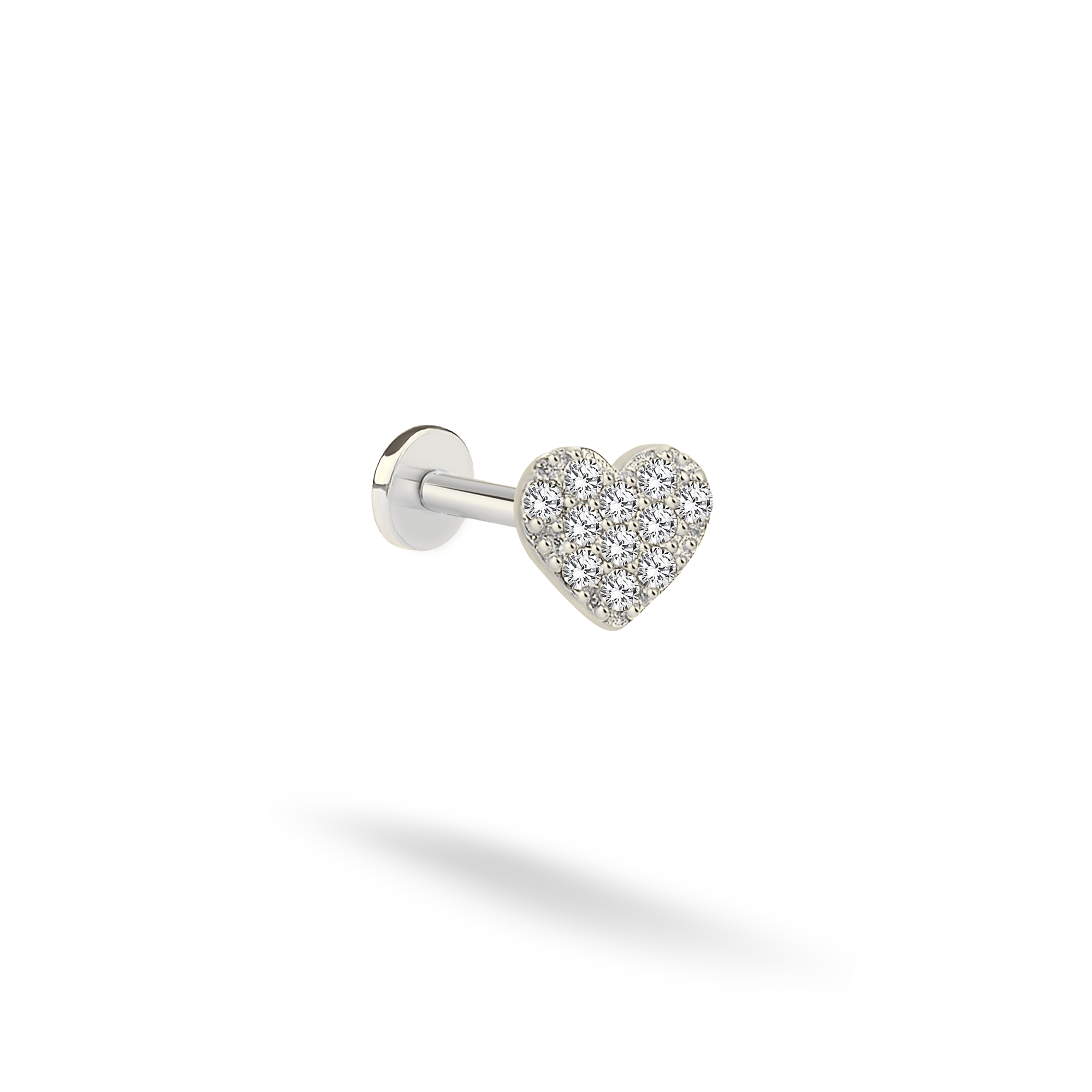 Heart Love Diamond Flatback Ear Piercing 14K Gold with CZ Stone