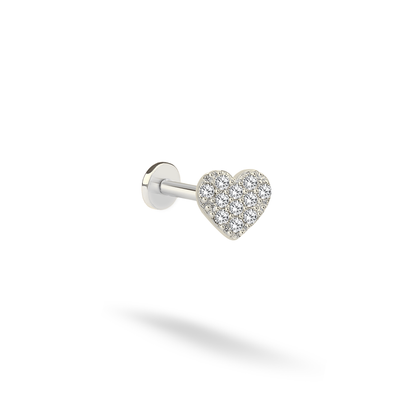Heart Love Diamond Flatback Ear Piercing 14K Gold with CZ Stone