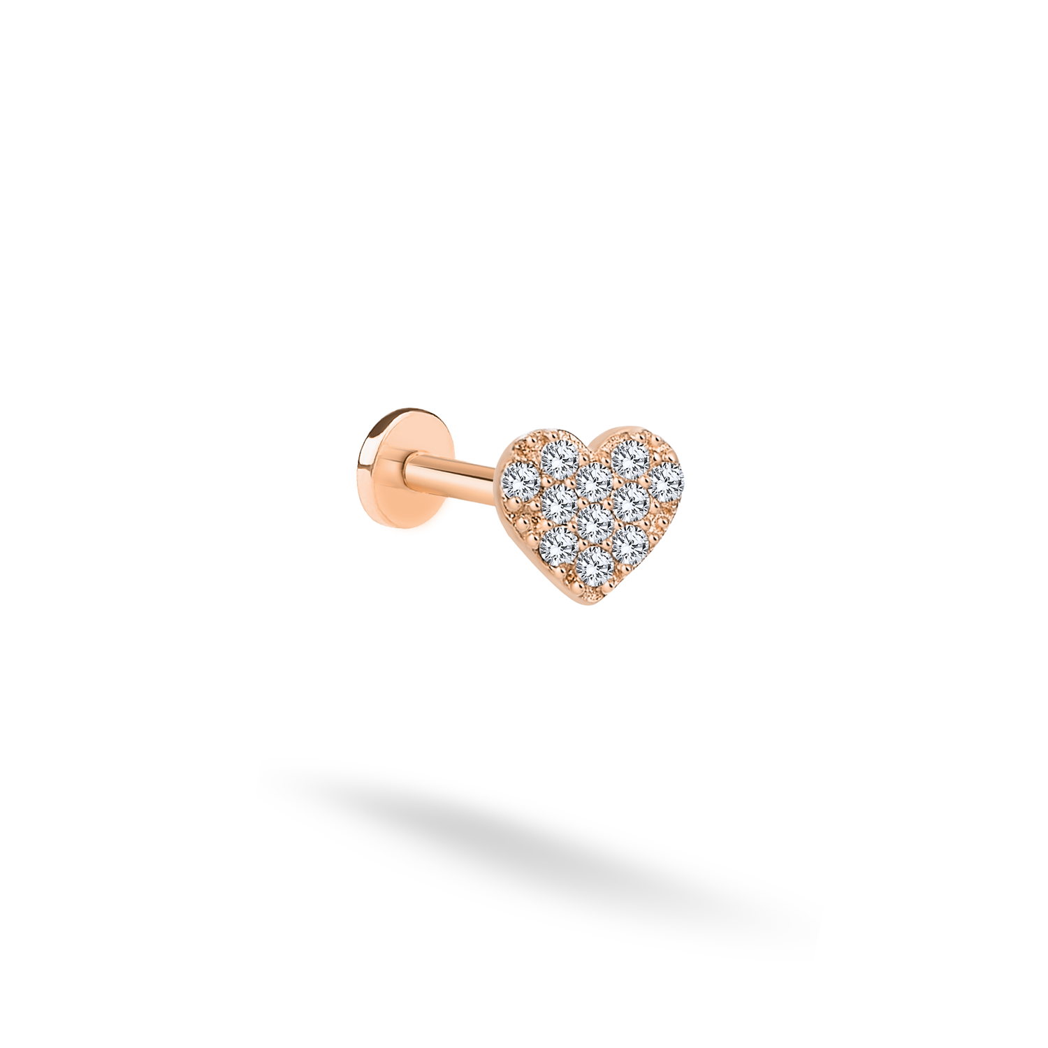 Heart Love Diamond Flatback Ear Piercing 14K Gold with CZ Stone