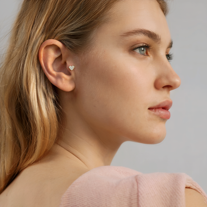 Heart Love Diamond Flatback Ear Piercing 14K Gold with CZ Stone