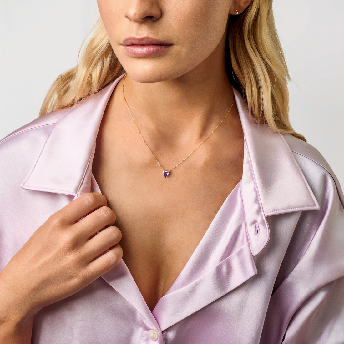 14K Gold Necklace with Purple Heart Stone