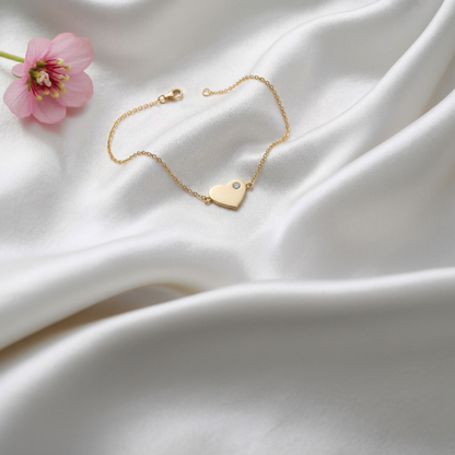 Heart Solitaire Love Diamond Bracelet 14K Gold / Silver