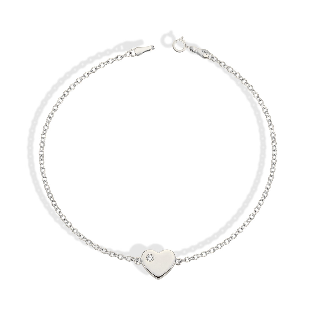 Heart Solitaire Love Diamond Bracelet 14K Gold / Silver