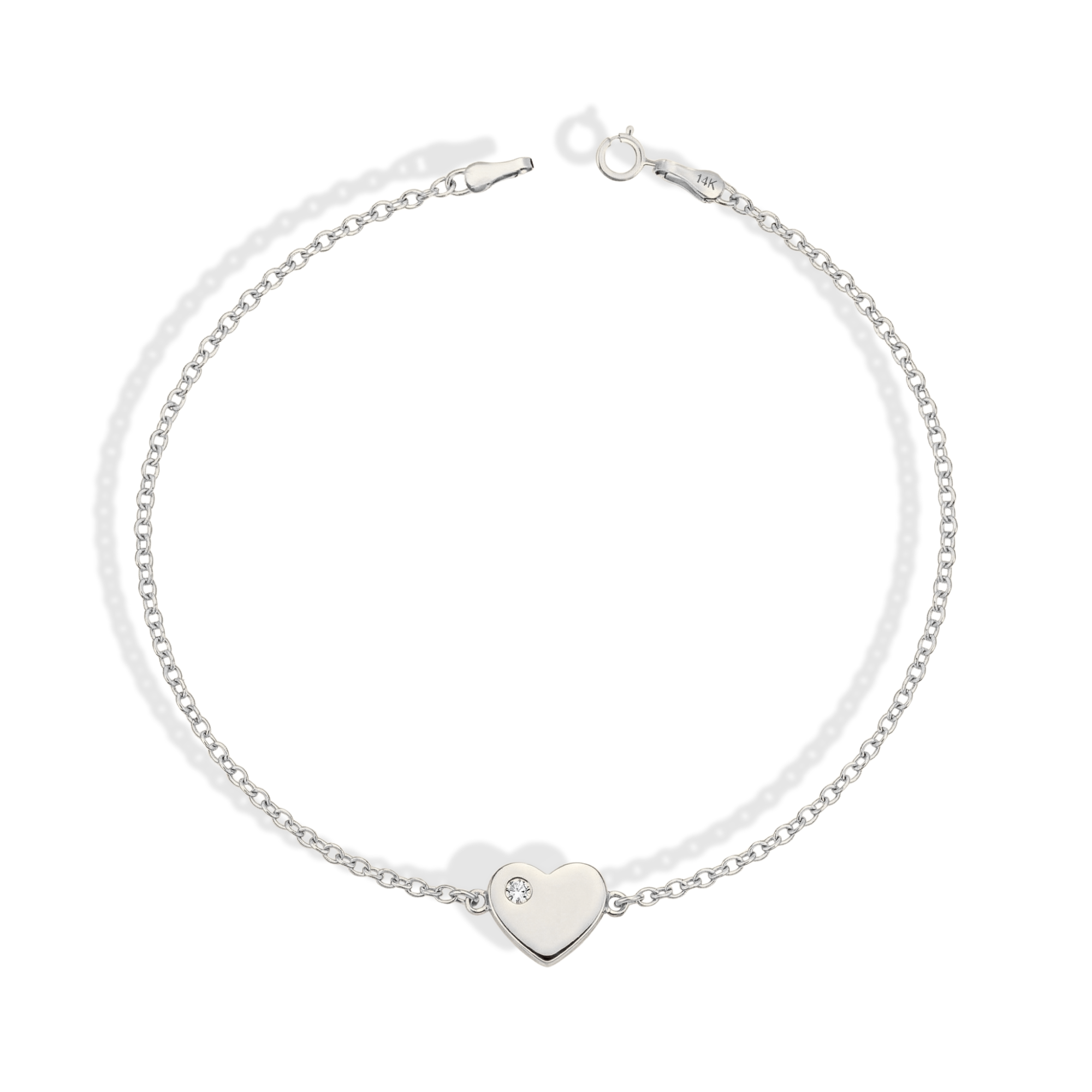 Heart Solitaire Love Diamond Bracelet 14K Gold / Silver