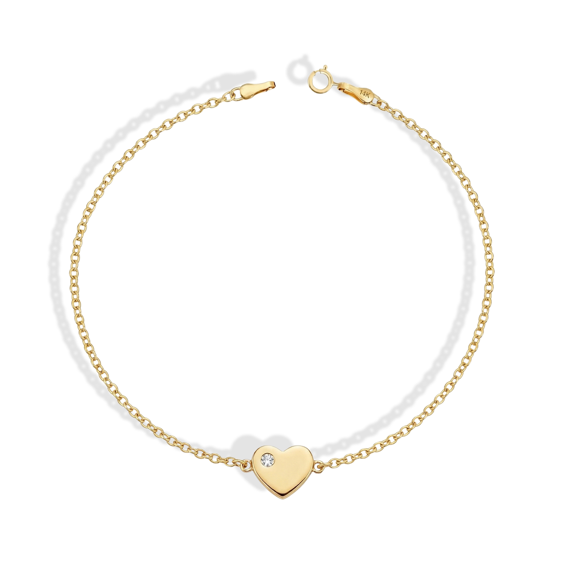 Heart Solitaire Love Diamond Bracelet 14K Gold / Silver