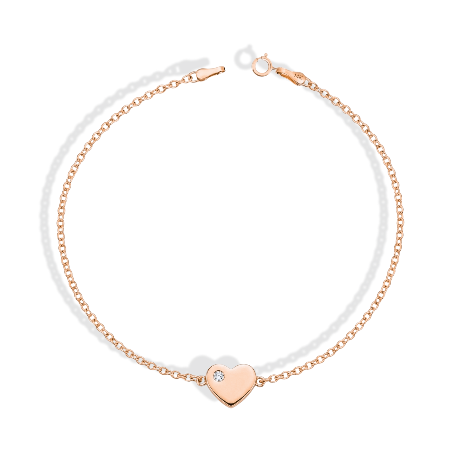 Heart Solitaire Love Diamond Bracelet 14K Gold / Silver