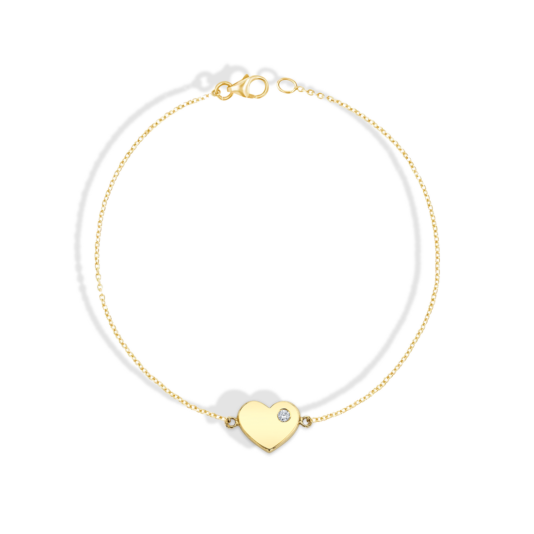 14K Gold Chain Bracelet with Heart Solitaire Charm