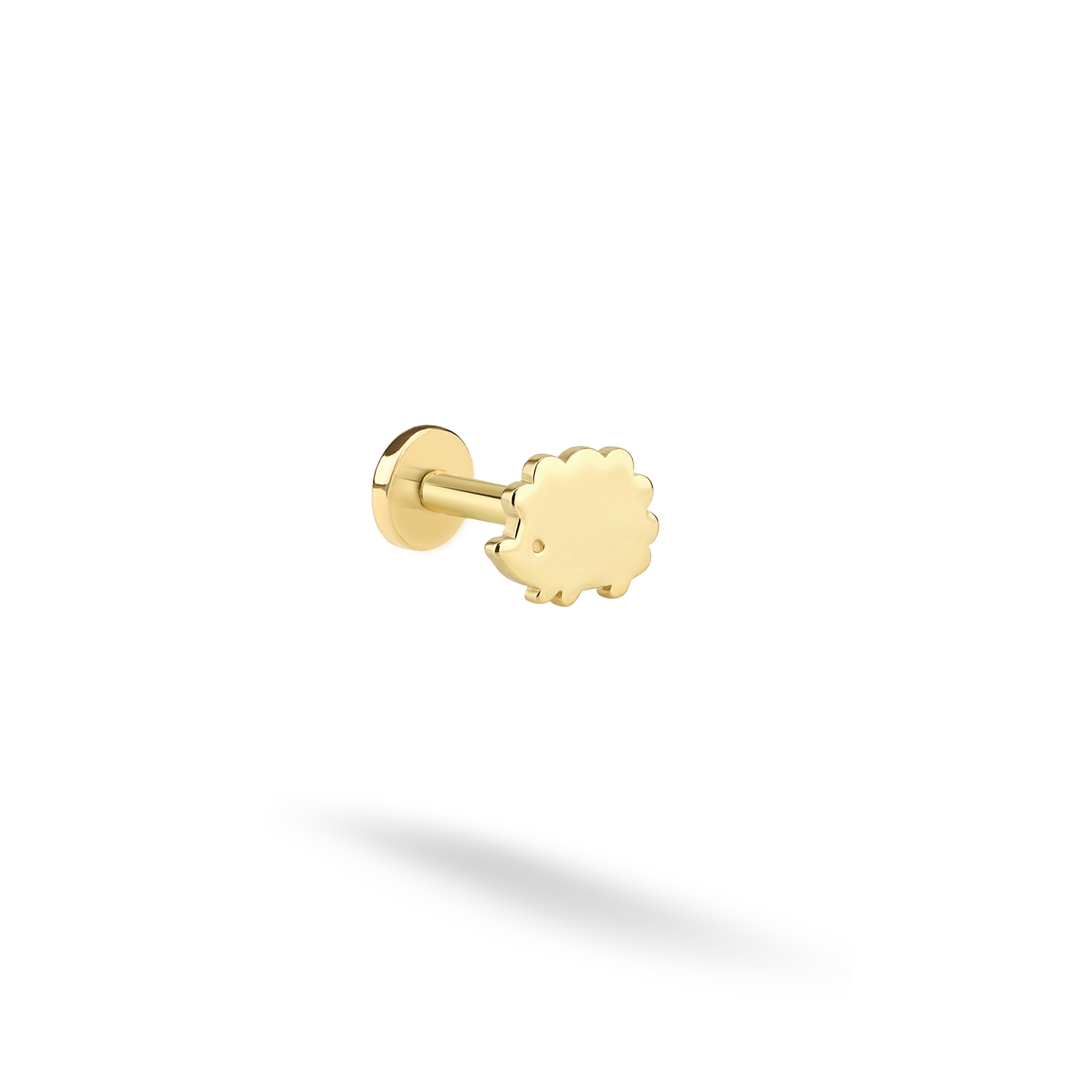 Cute hedgehog piercing in 14K gold or silver with a comfortable flatback design. A charming, hand crafted piece for everyday wear.