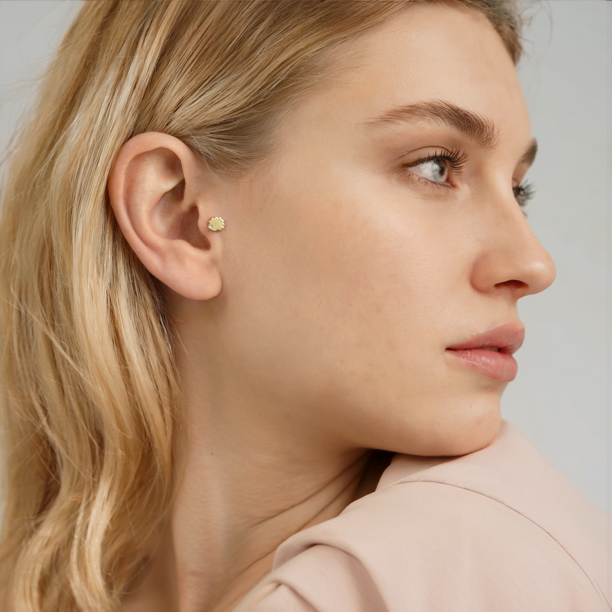 Hedgehog Flatback Ear Piercing 14K Gold / Silver