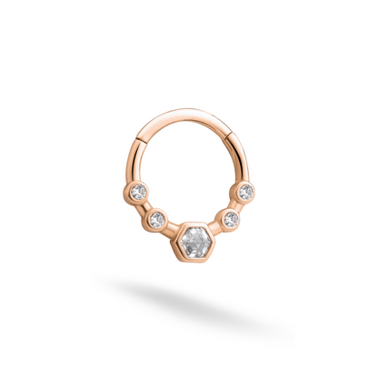 Hexa Clicker Hoop Ear Piercing 14K Gold CZ Stone