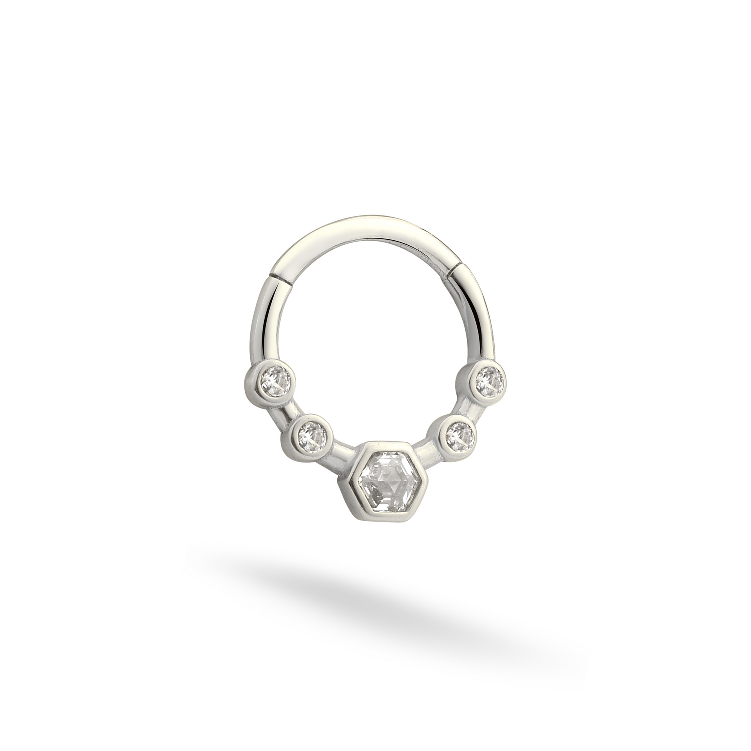 Hexa Clicker Hoop Ear Piercing 14K Gold CZ Stone