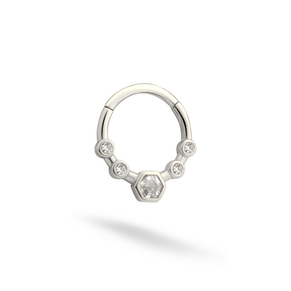 Hexa Clicker Hoop Ear Piercing 14K Gold CZ Stone