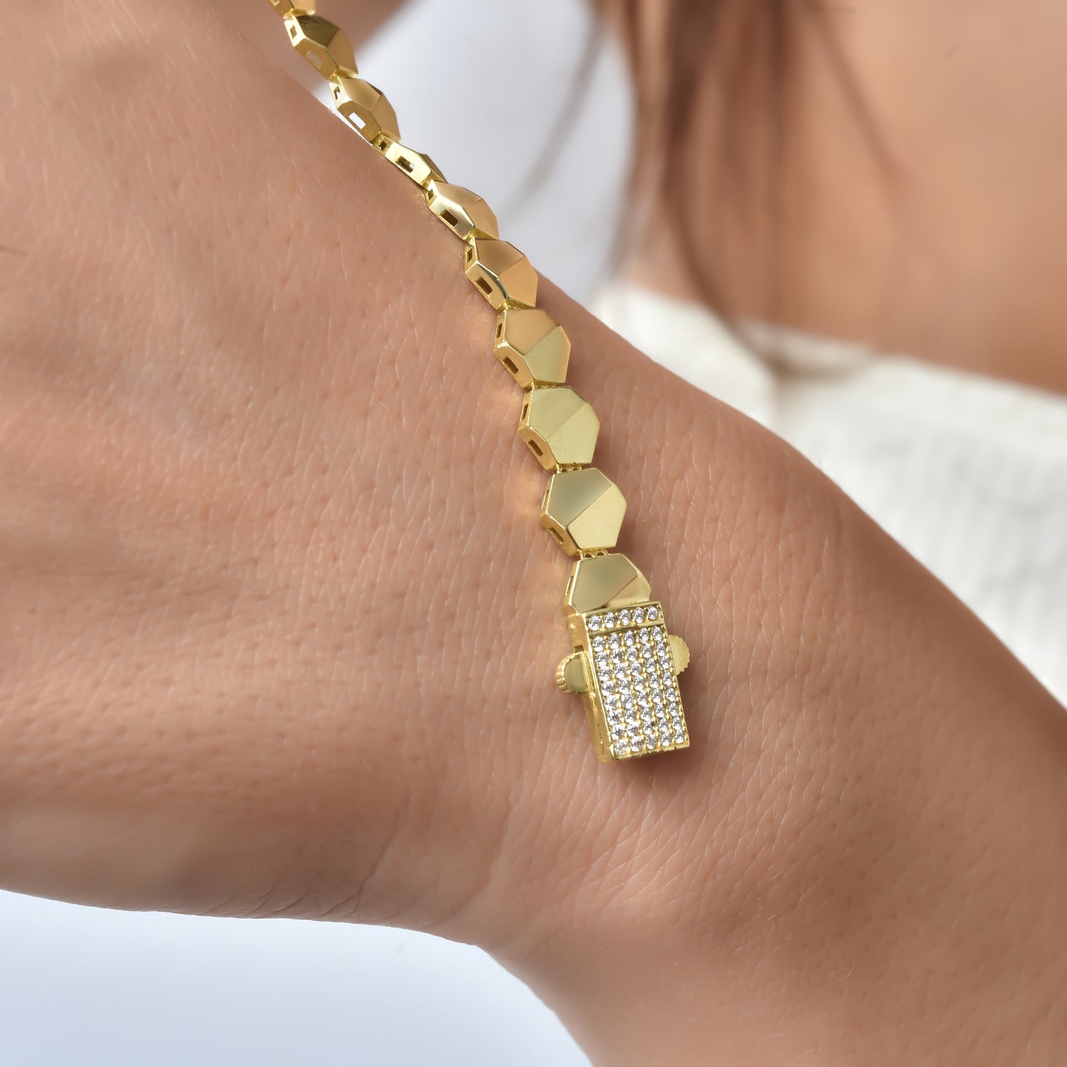 Hexagon Array Stone  Bracelet 14K Gold