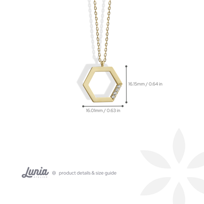 Hexagonal Stone Edge Diamond Necklace 14K Gold / Silver