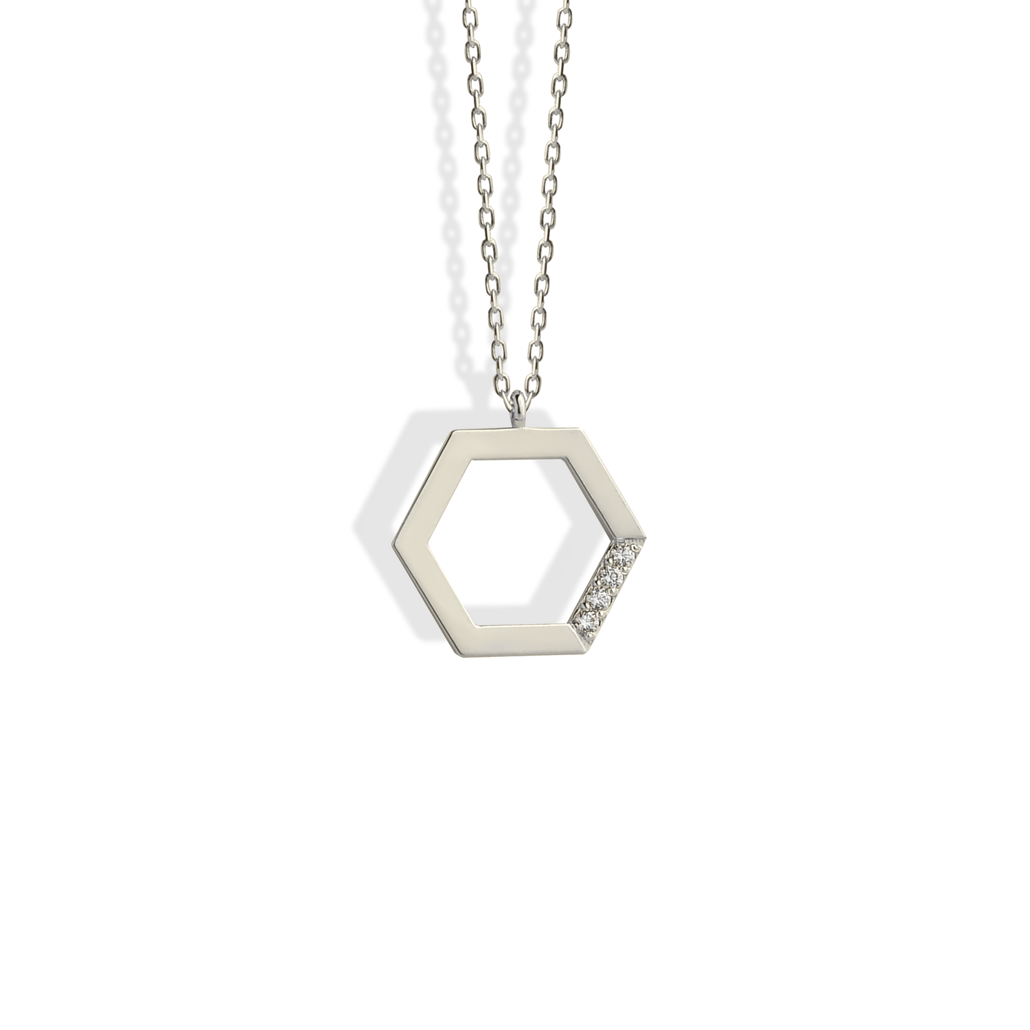 Hexagonal Stone Edge Diamond Necklace 14K Gold / Silver