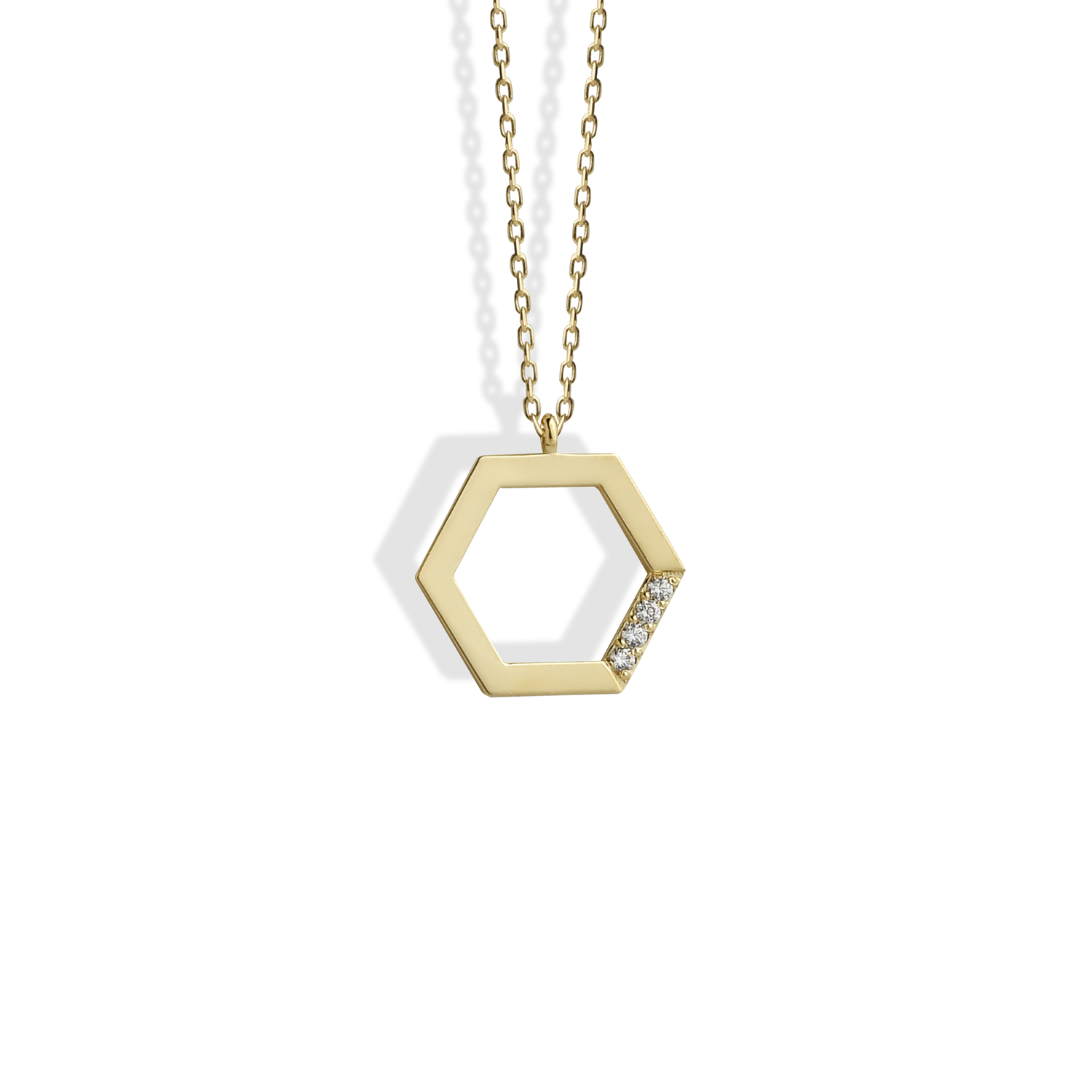Hexagonal Stone Edge Necklace 14K Gold with geometric hexagonal design and clean stone edge detail