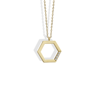 Hexagonal Stone Edge Necklace 14K Gold with geometric hexagonal design and clean stone edge detail