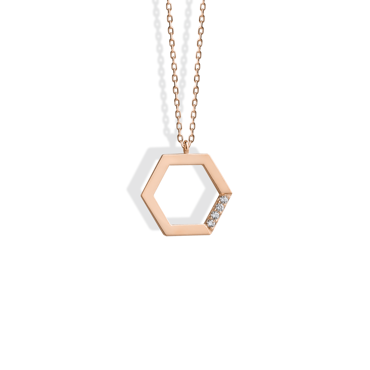 Hexagonal Stone Edge Diamond Necklace 14K Gold / Silver