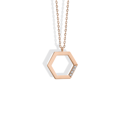 Hexagonal Stone Edge Diamond Necklace 14K Gold / Silver