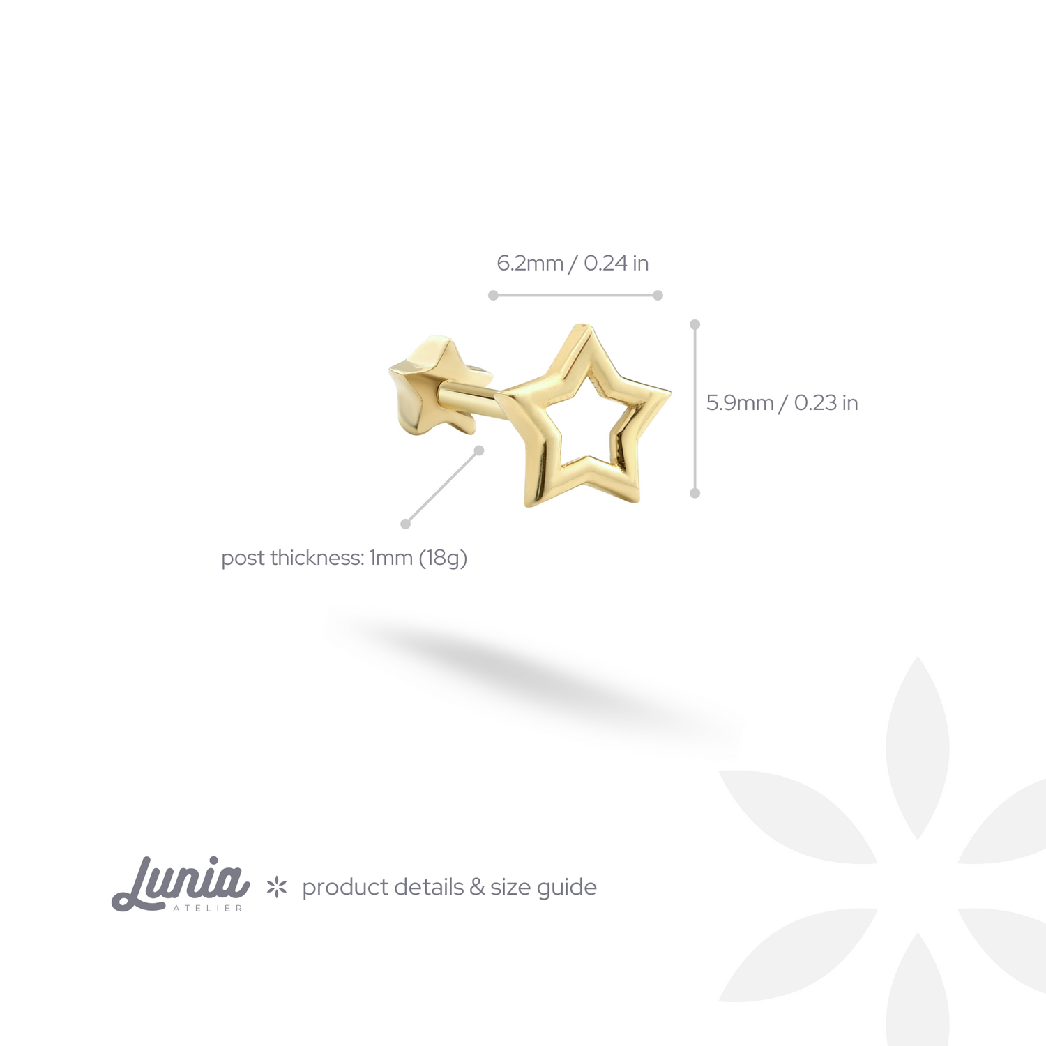 Hollow Star Flatback Ear Piercing 14K Gold