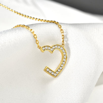 Hollow Stone Frame Heart Necklace 14K Gold / Silver