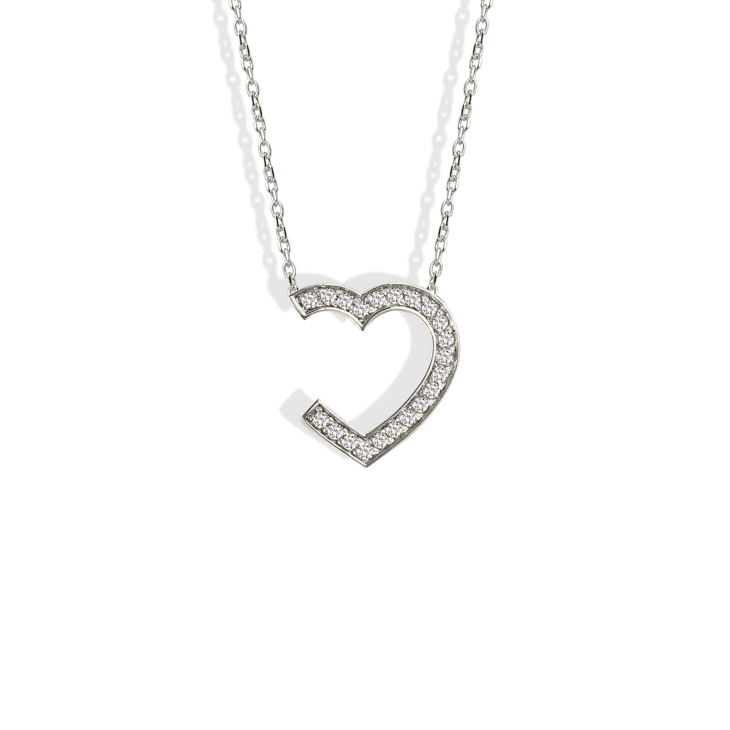 Hollow Stone Frame Heart Necklace 14K Gold / Silver