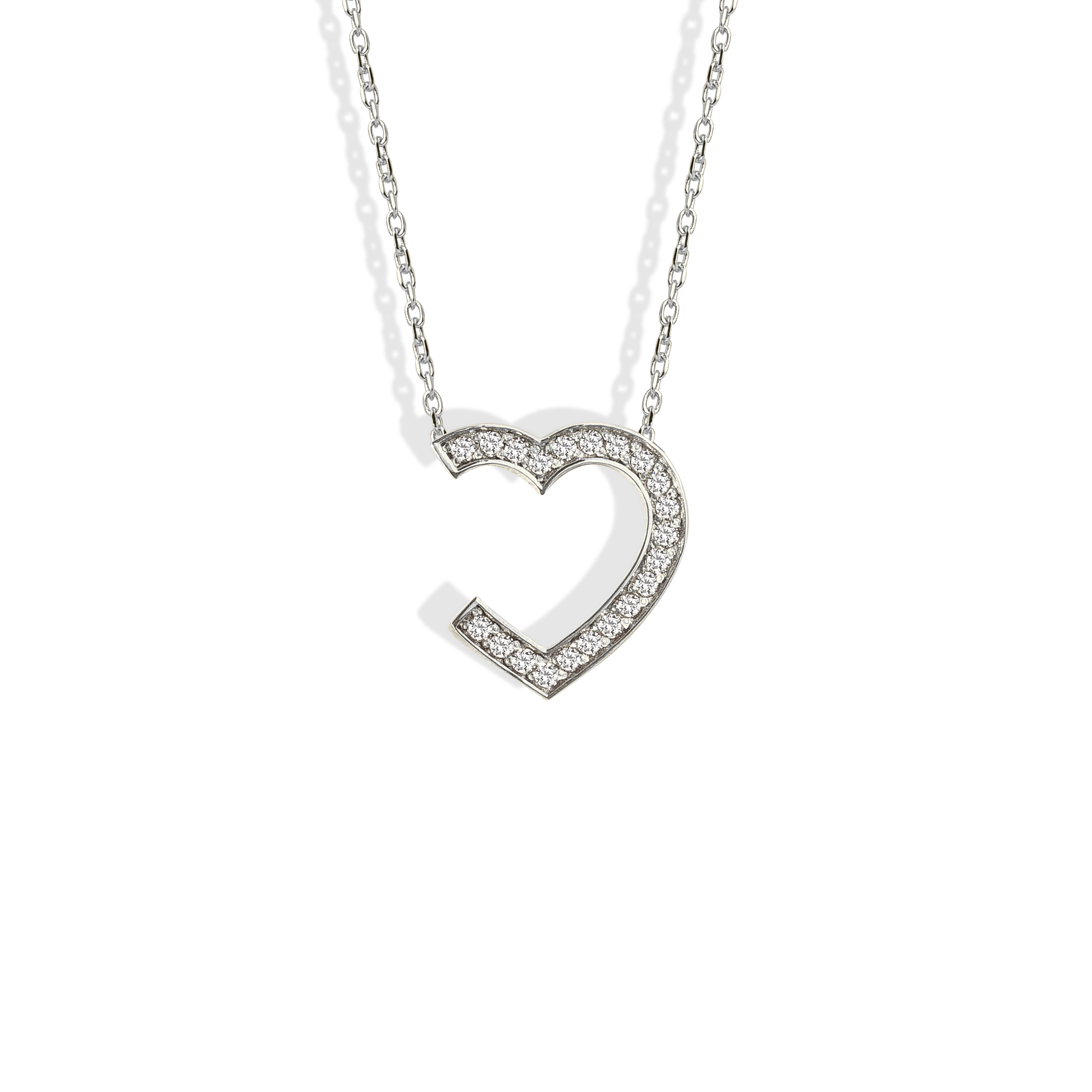 Hollow Stone Frame Heart Necklace 14K Gold / Silver