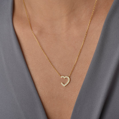 Hollow Stone Frame Heart Necklace 14K Gold / Silver