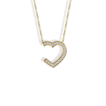 Hollow Stone Frame Heart Necklace 14K Gold / Silver, a hand crafted love necklace inspired by diamond jewelry, perfect for timeless and elegant gifting.