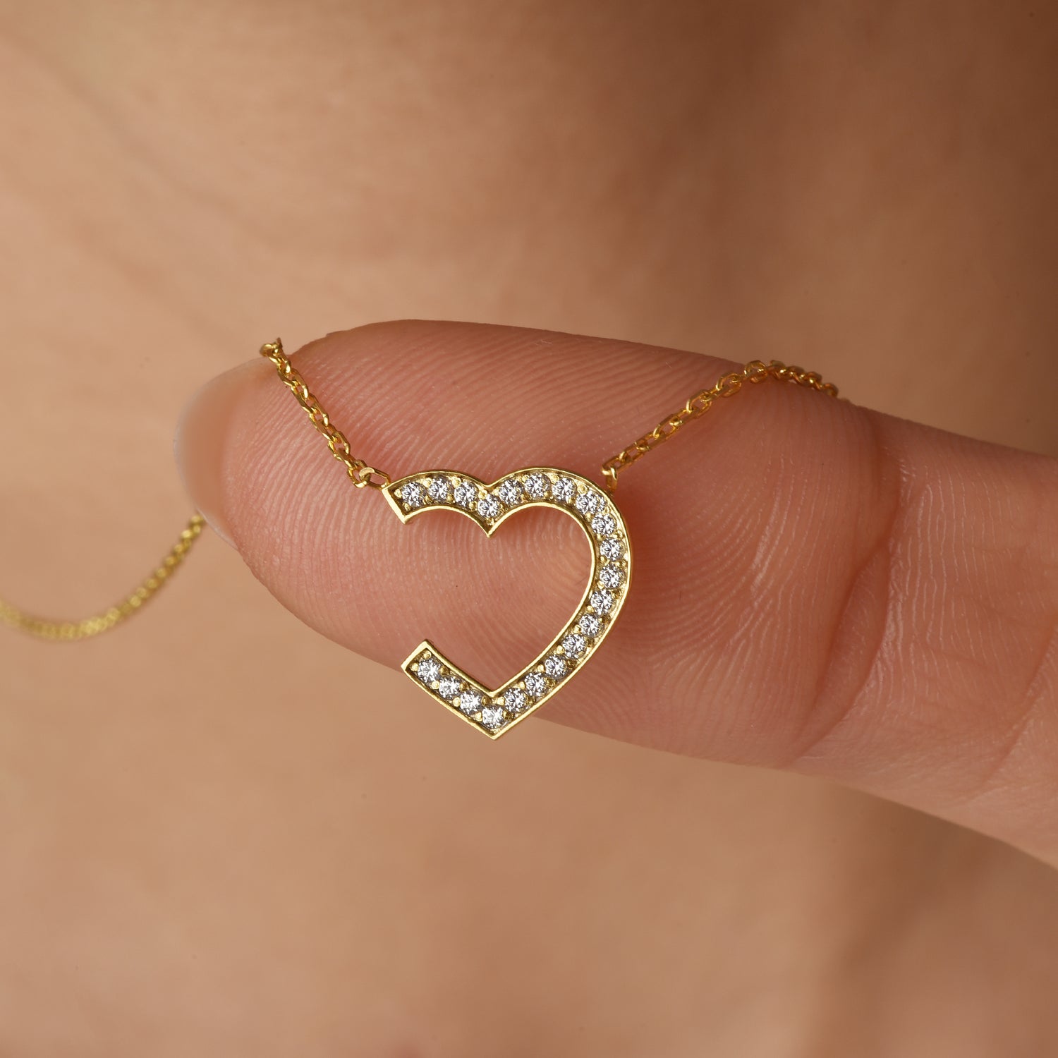 Hollow Stone Frame Heart Necklace 14K Gold / Silver