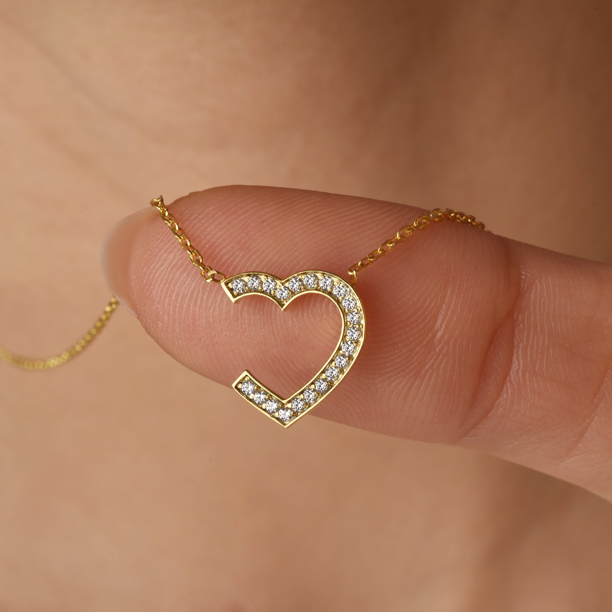 Hollow Stone Frame Heart Necklace 14K Gold / Silver