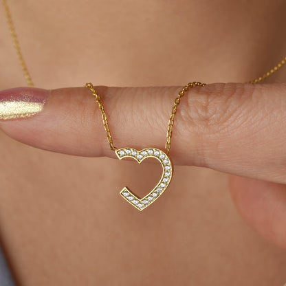 Hollow Stone Frame Heart Necklace 14K Gold / Silver