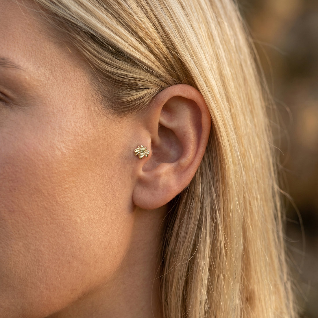 Honey Bee Flatback Ear Piercing 14K Gold