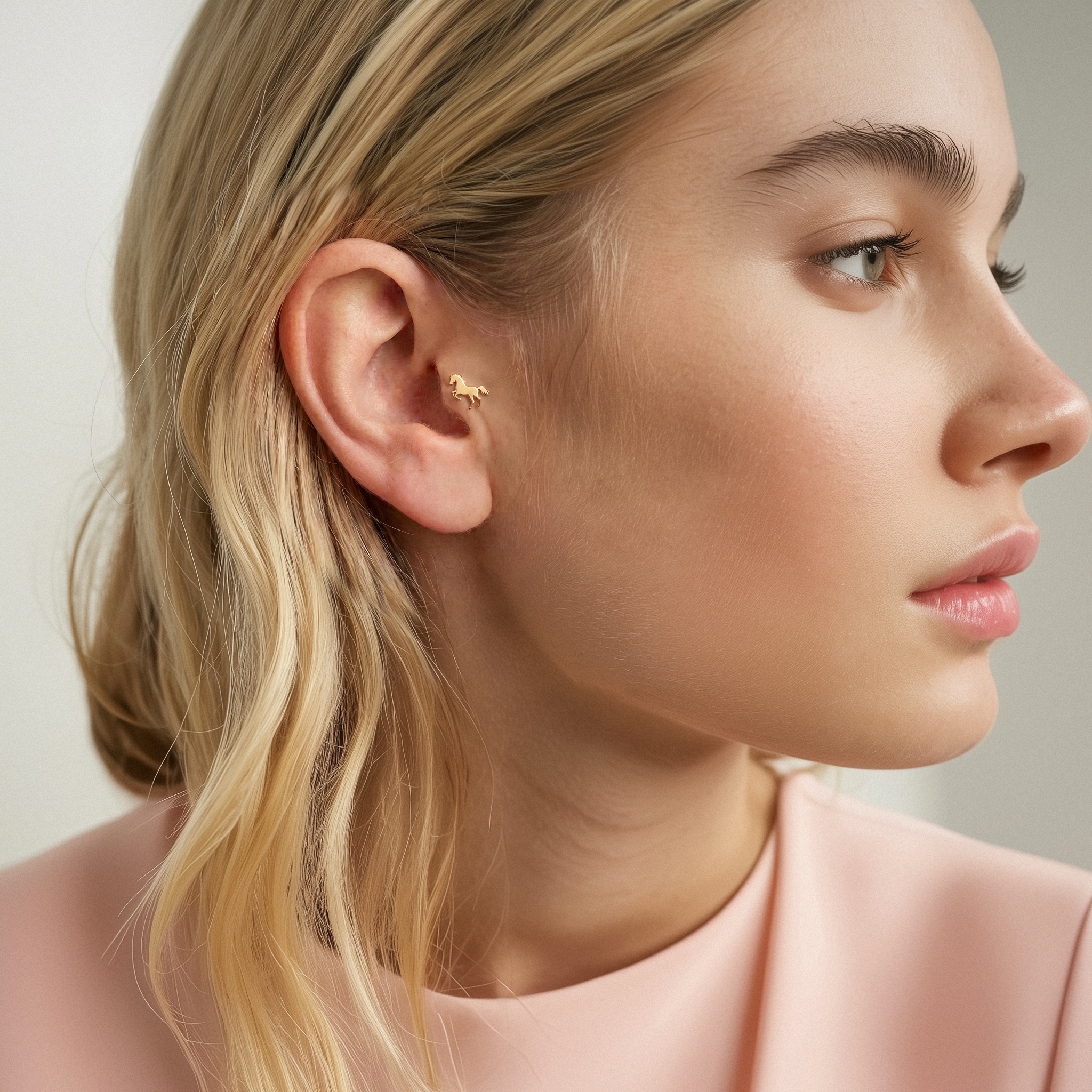 Horse Flatback Ear Piercing 14K Gold / Silver