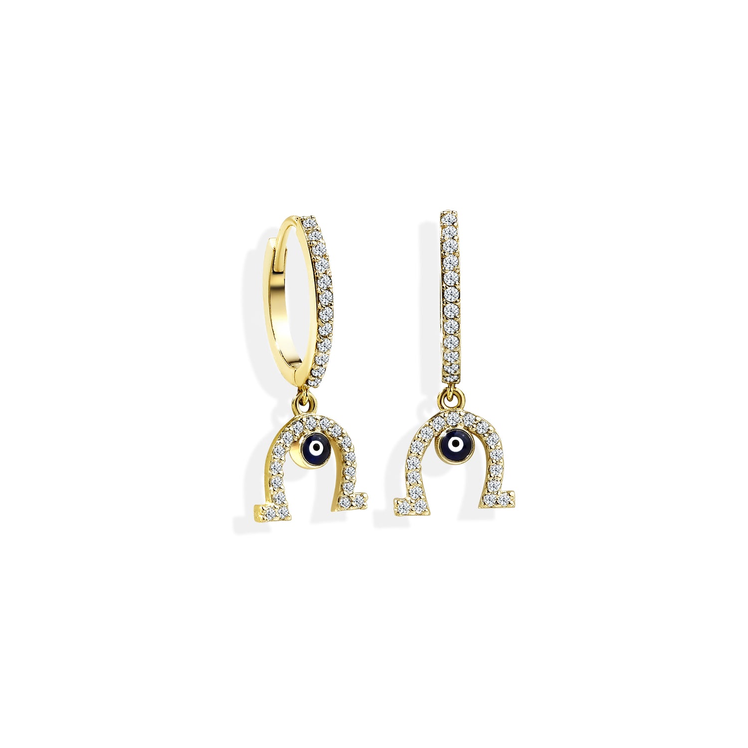 Horseshoe Dangling Diamond Earrings 14K Gold