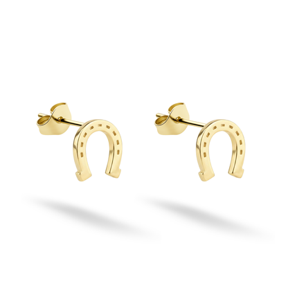 Horseshoe Earrings 14K Gold / Silver lucky earrings hand crafted horseshoe design close up