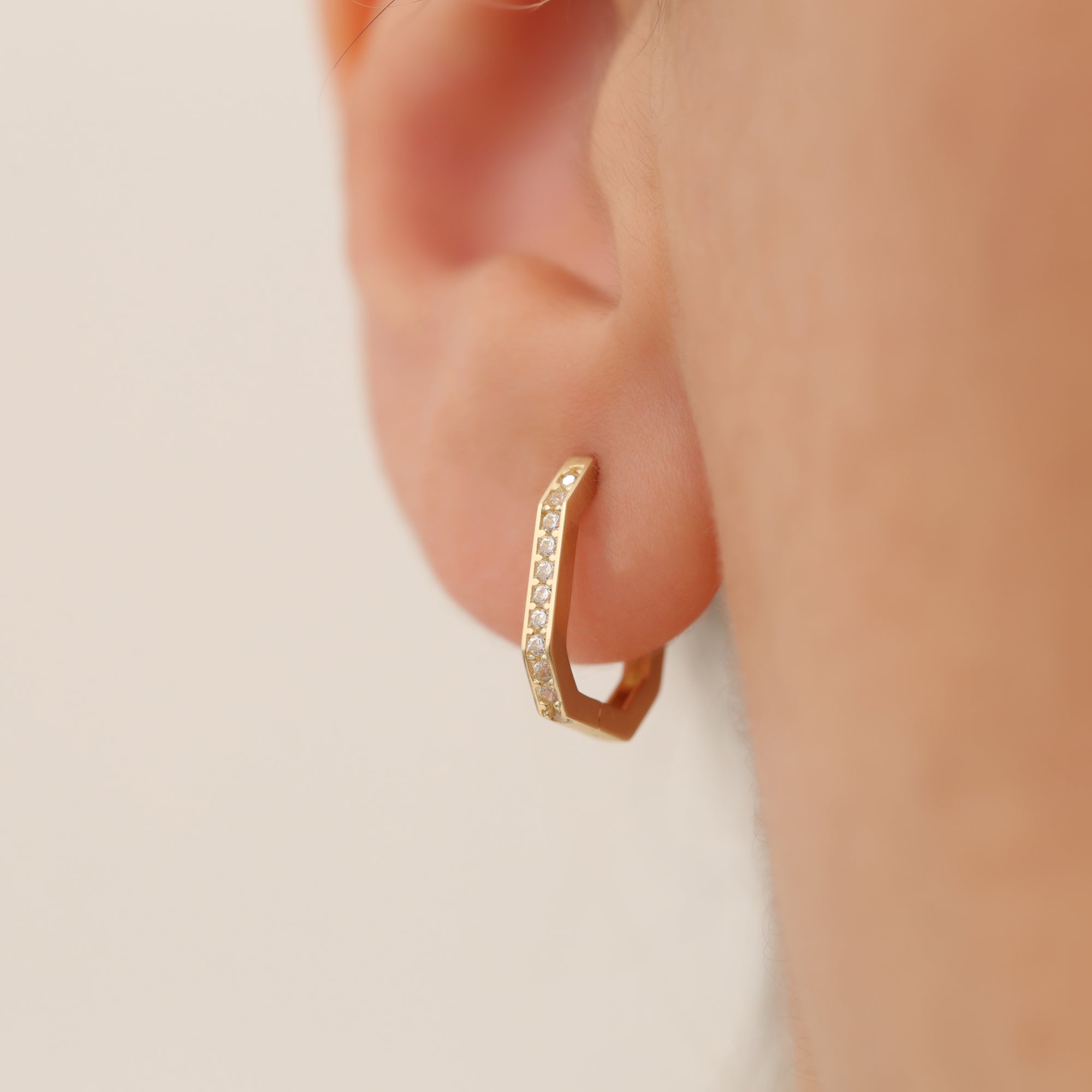 Infinity Angled Diamond Hoops Earrings 14K Gold