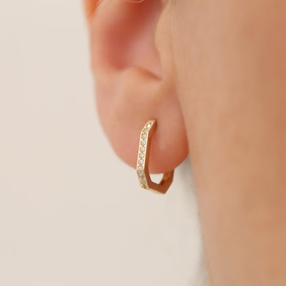 Infinity Angled Diamond Hoops Earrings 14K Gold